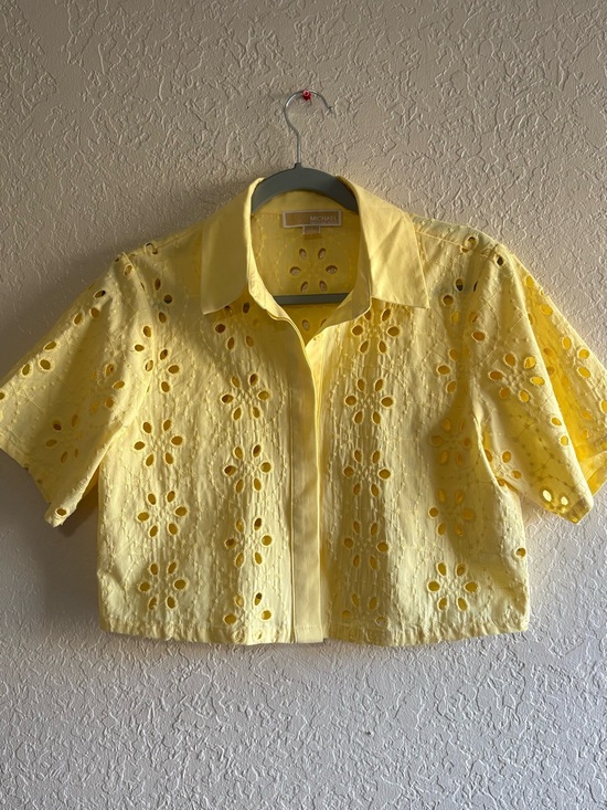 Michael Kors Tops - Michael Kors Yellow Eyelet Cotton Crop Shirt
